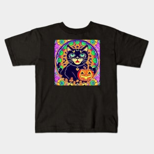 Smiling Halloween Black Cat Kids T-Shirt